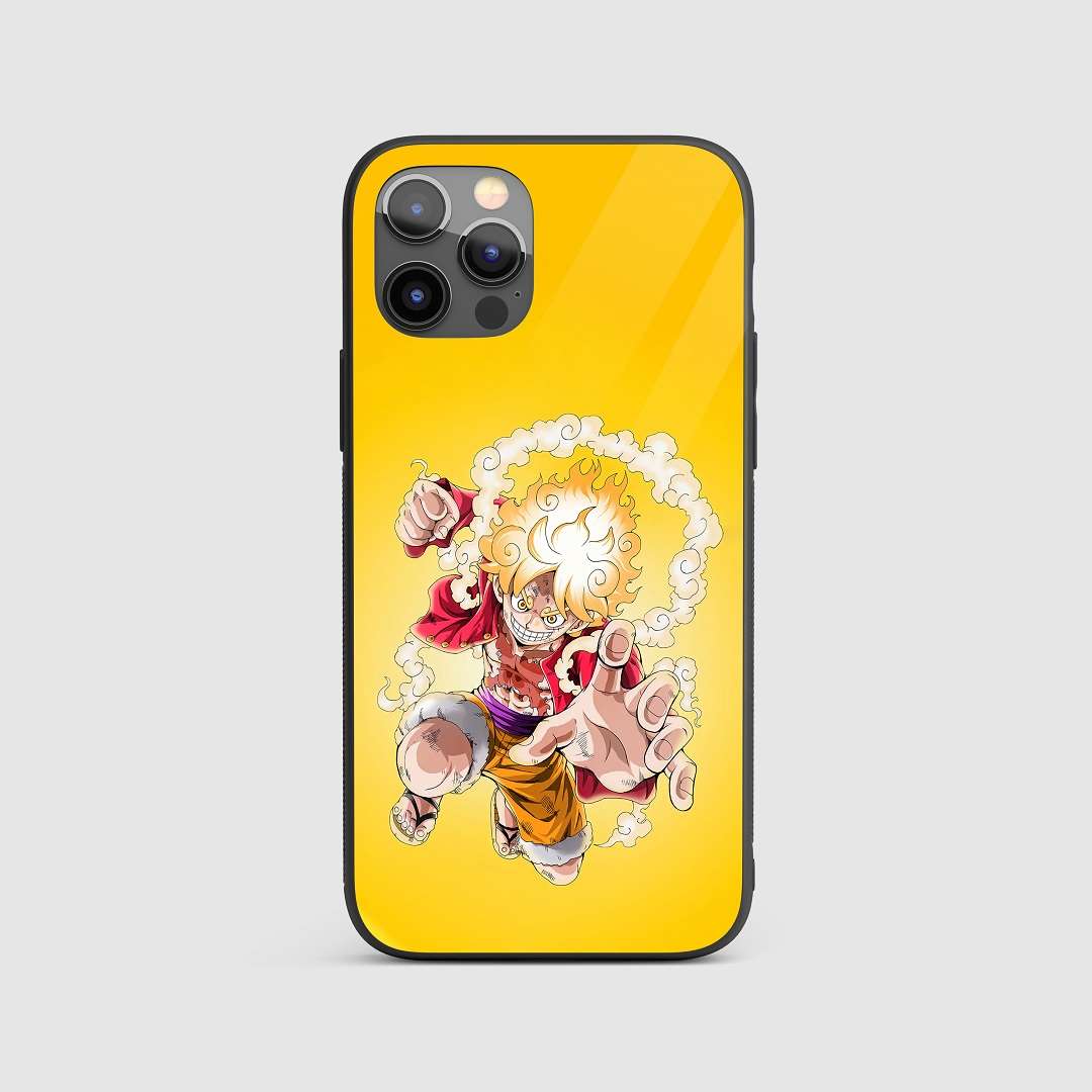 Luffy Yellow Silicone Armored Phone Case featuring a vibrant depiction of Monkey D. Luffy.