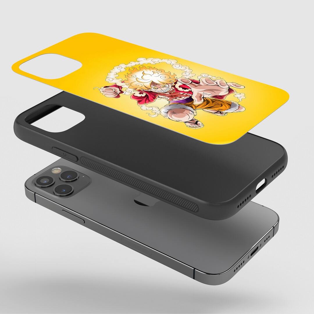 Luffy Yellow Phone Case installed on a smartphone, illustrating ease of access to all buttons and ports.