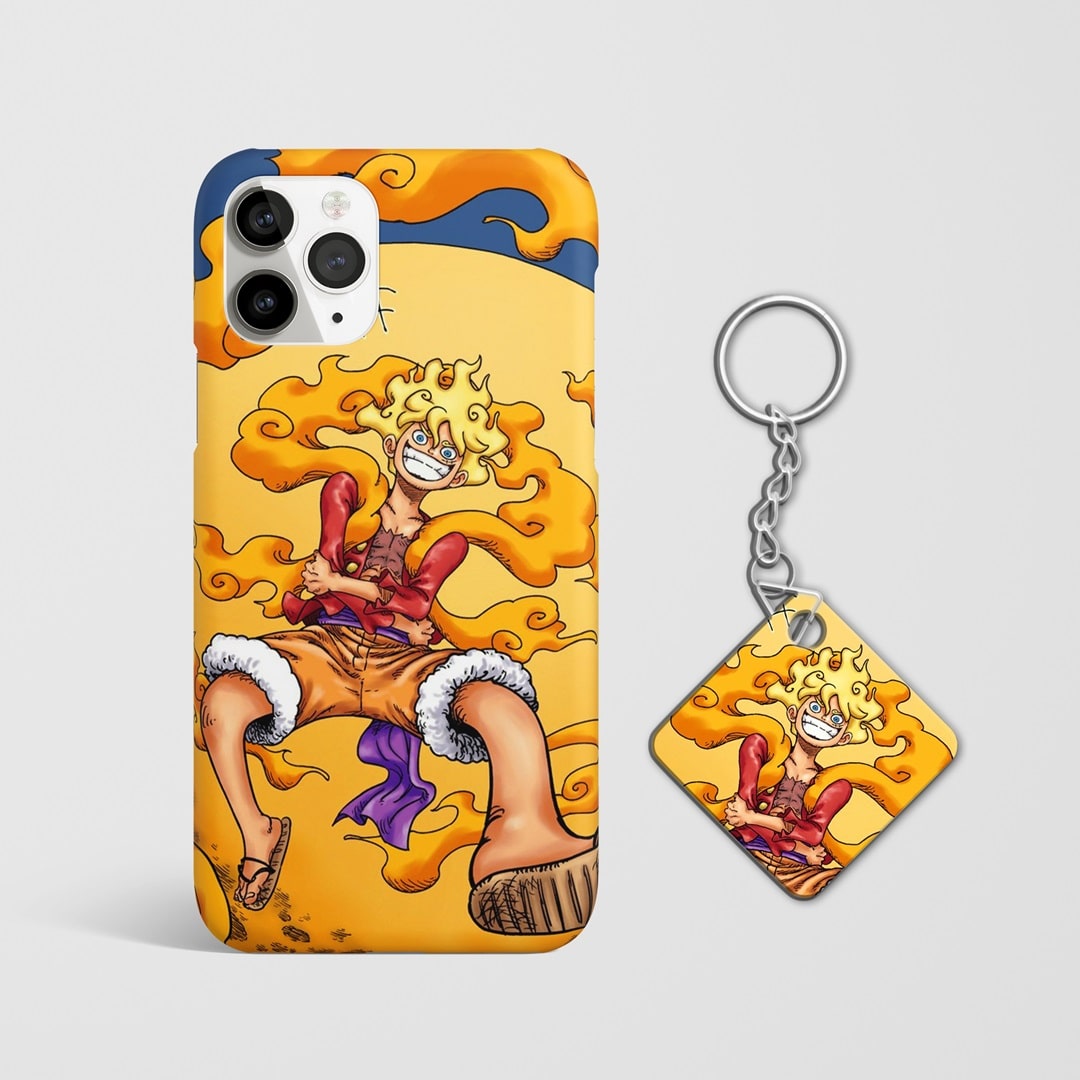 Close-up of Luffy Joyboy Graphic Phone Cover, highlighting the intricate design and matte texture with Keychain.