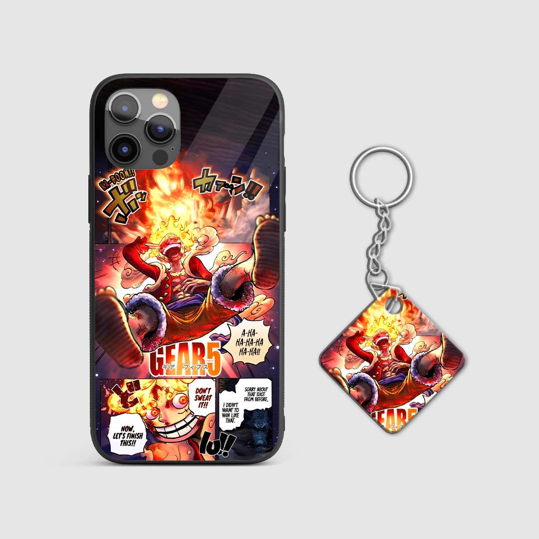 Detailed view of the black-and-white manga artwork on the Luffy armored phone case with Keychain.