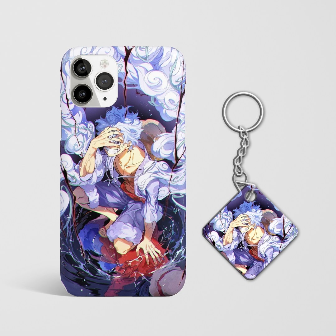 Close-up of Luffy Joyboy Phone Cover, highlighting the intricate Joyboy graphic and matte texture with Keychain.