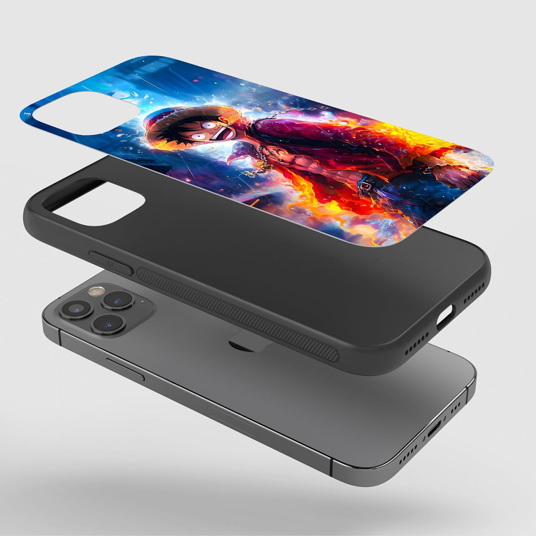 Luffy Laughing Phone Case on a smartphone, showing clear access to all ports and controls.