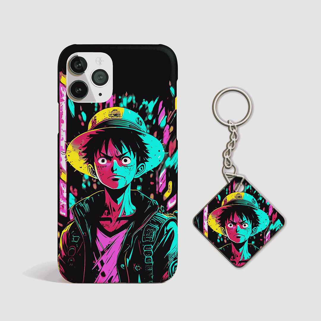 Back view of Luffy Portray Phone Cover featuring Luffy portrait design with Keychain.