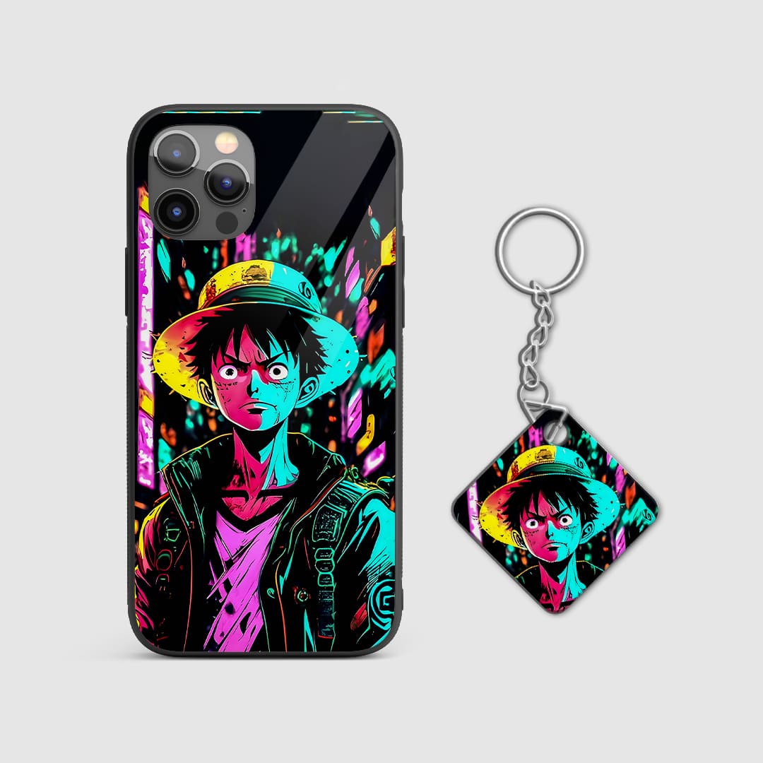 Back view of Luffy Portray Silicone Armored Phone Cover showing detailed design with Keychain.