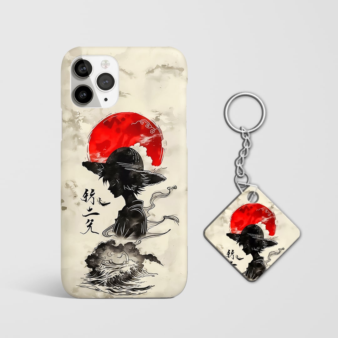 Back view of Luffy Artwork Phone Cover featuring detailed pirate art with Keychain.