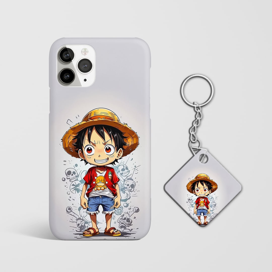 Back view of Luffy Ghibli Phone Cover featuring dreamy Ghibli-style art with Keychain.