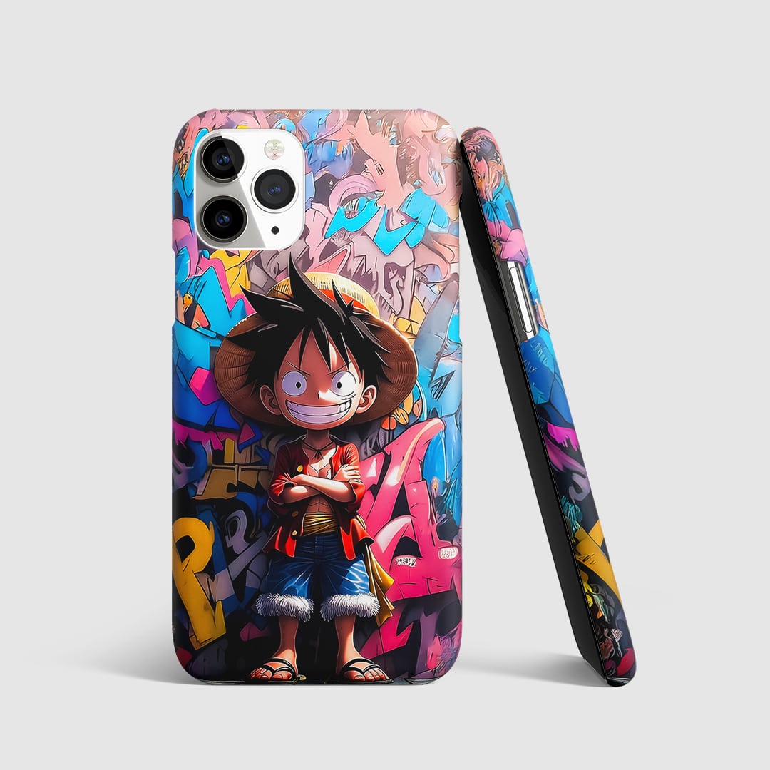 Luffy Graffiti Phone Cover front view with street-style anime design.