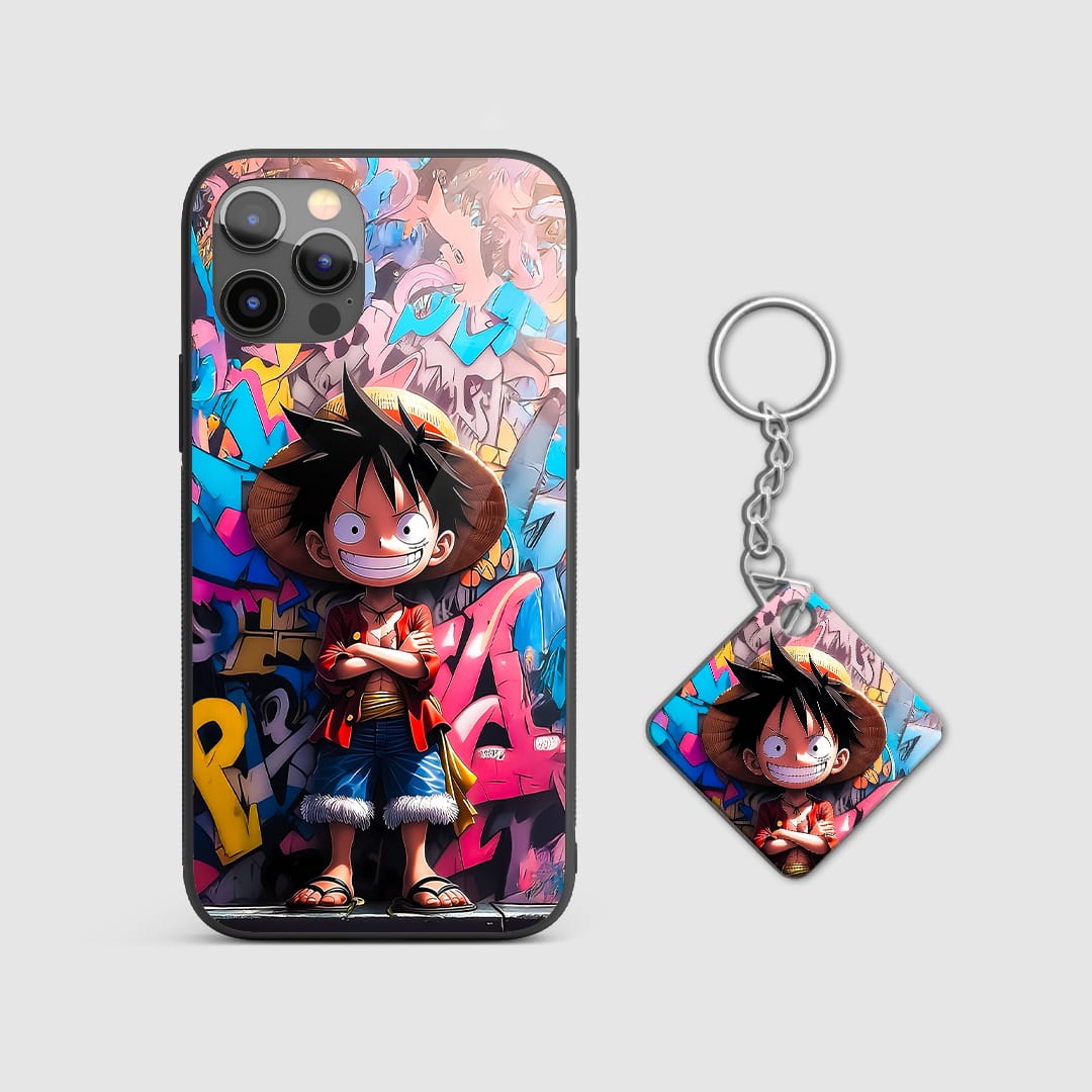 Back view of Luffy Graffiti Case featuring bold graffiti Luffy artwork with Keychain.