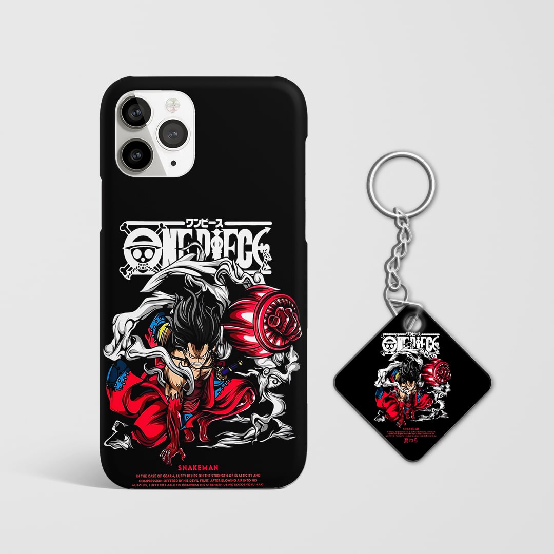 Back view of Luffy Snakeman Phone Cover featuring fierce anime artwork with Keychain.