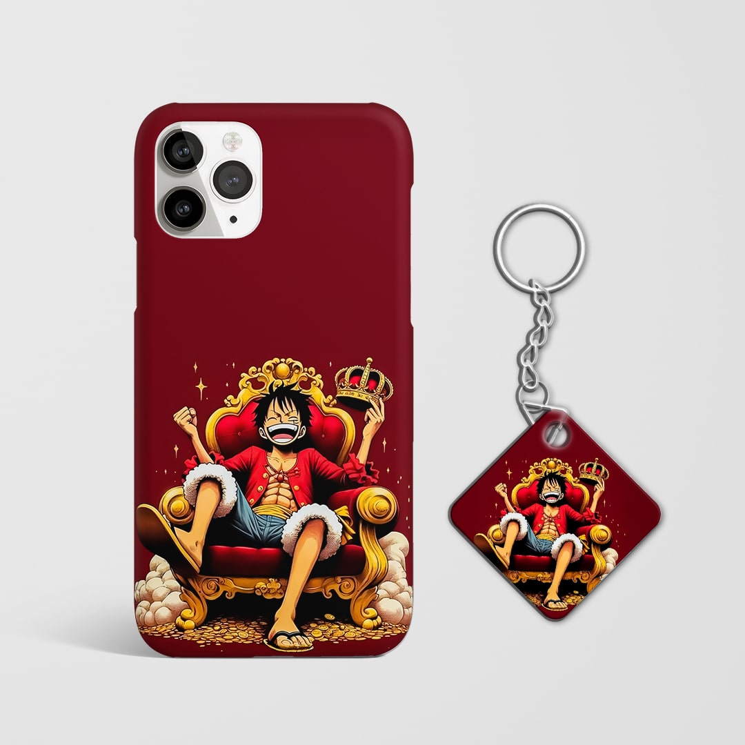 Back view of Luffy Throne Phone Cover showing Luffy on the throne with Keychain.