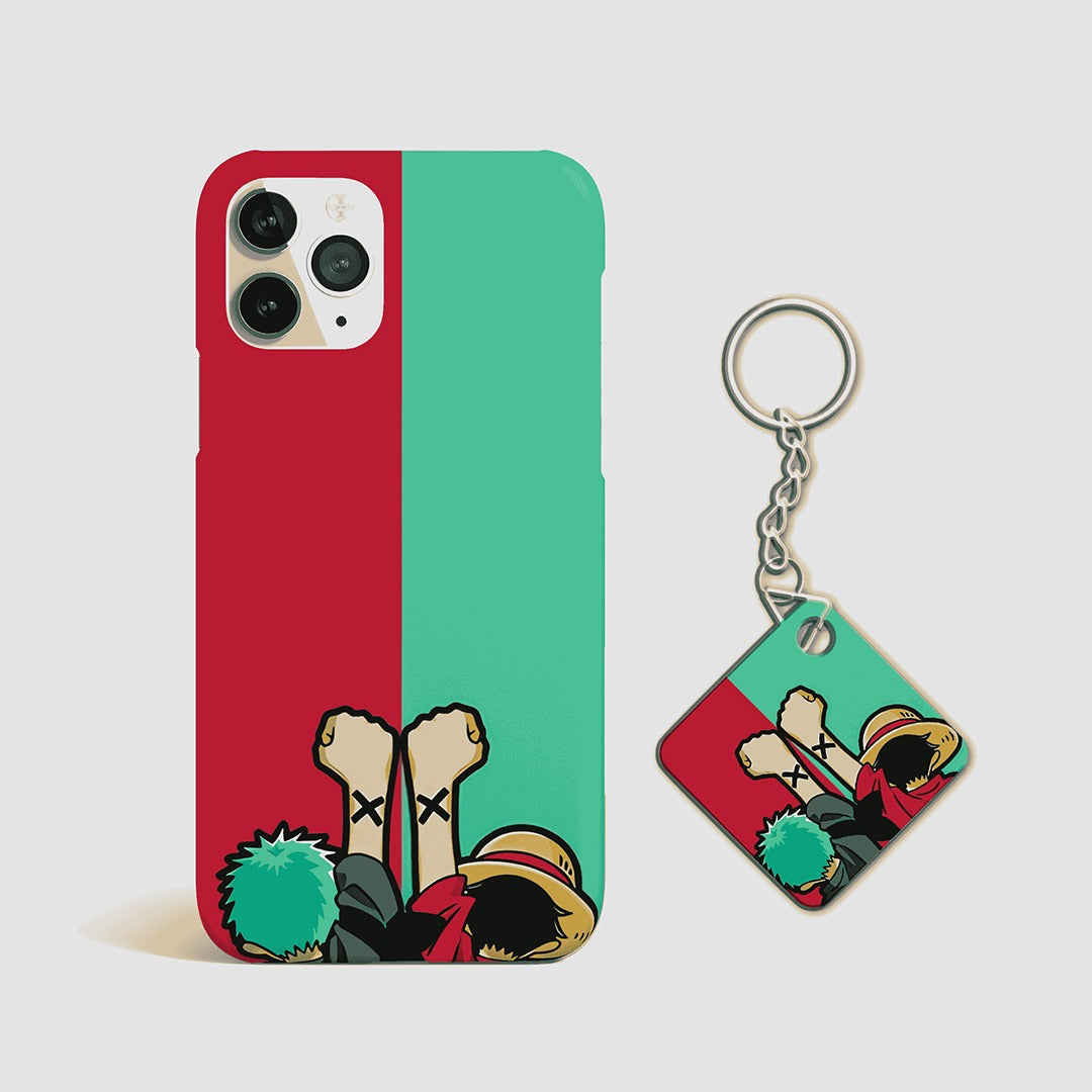 Back view of Luffy and Zoro Phone Cover featuring detailed anime design with Keychain.