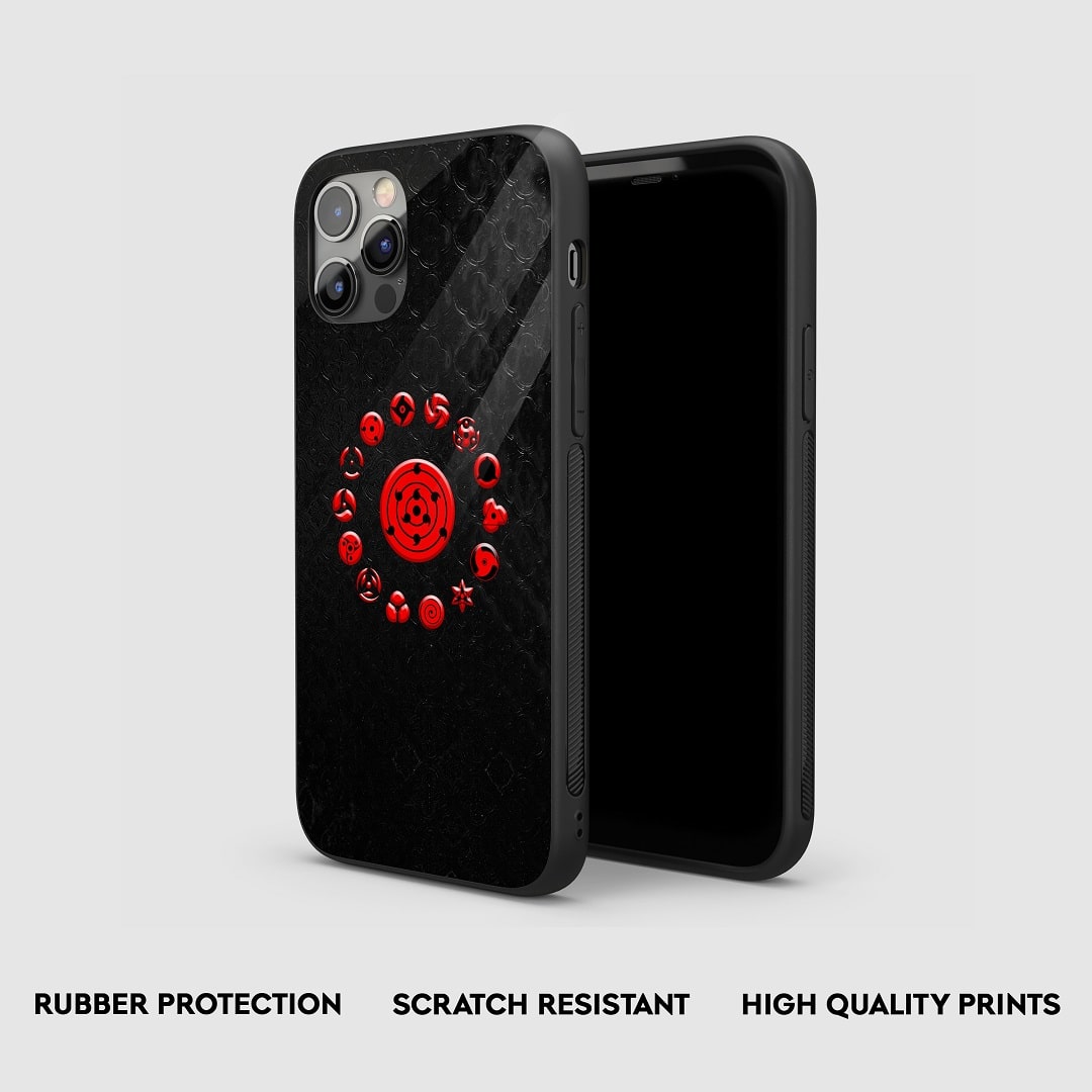 Side profile of the Mangekyou Sharingan Armored Phone Case illustrating its edge protection.