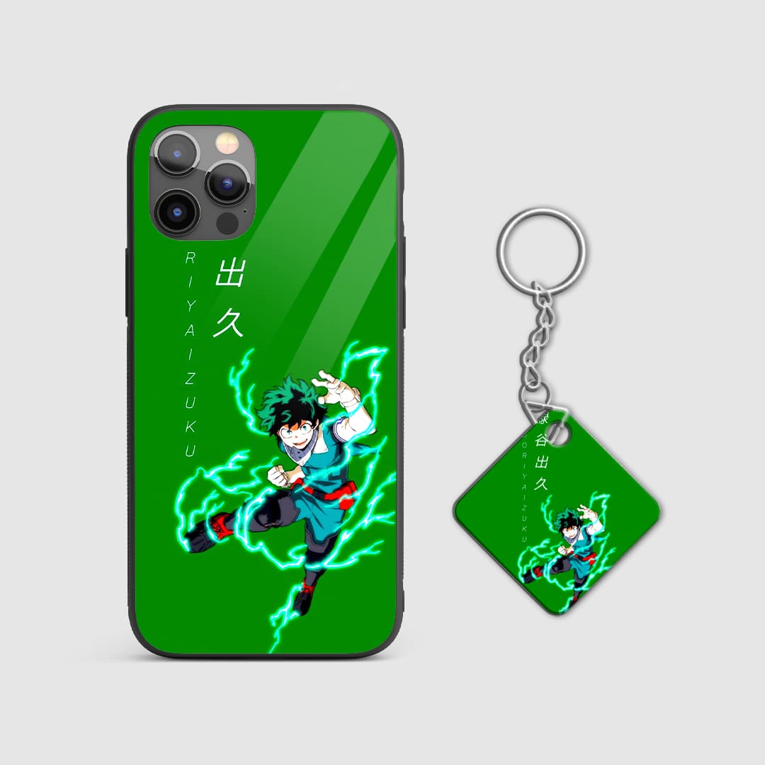 Durable My Hero Academia Deku green aura phone case with Keychain