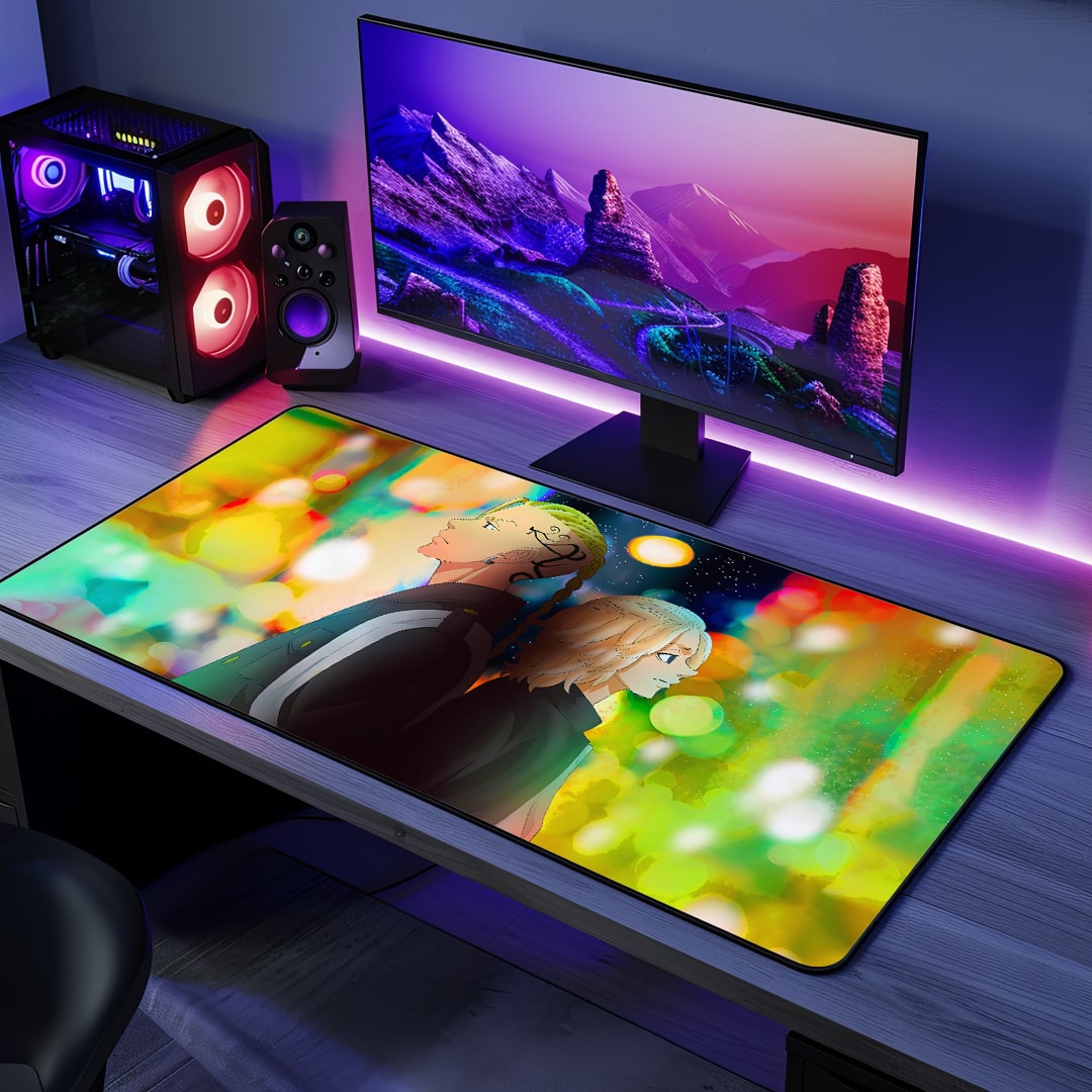 Mikey and Draken anime desk mat top view