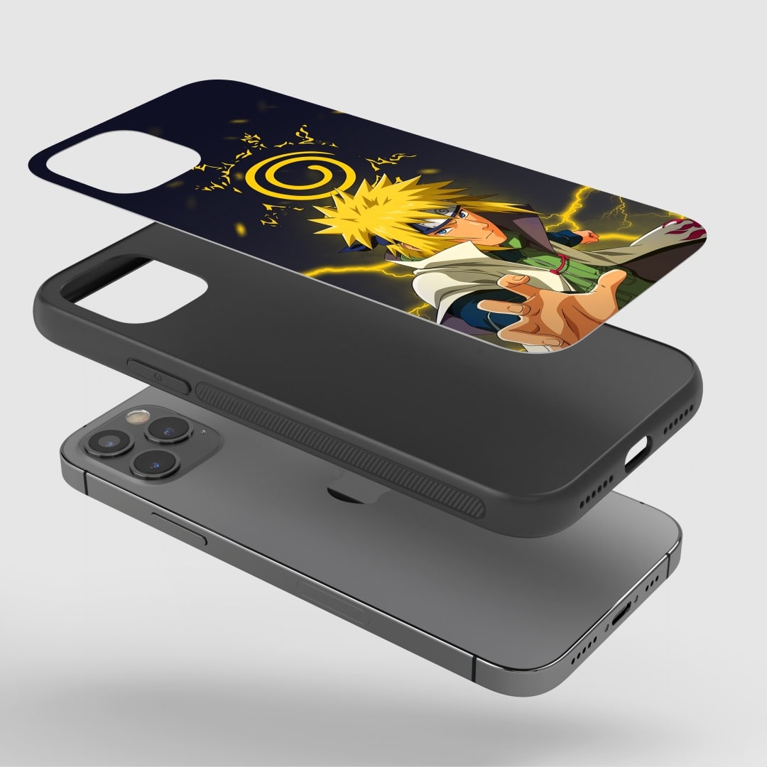 Minato Namikaze Phone Case installed on a smartphone, showcasing clear access to all functional ports.