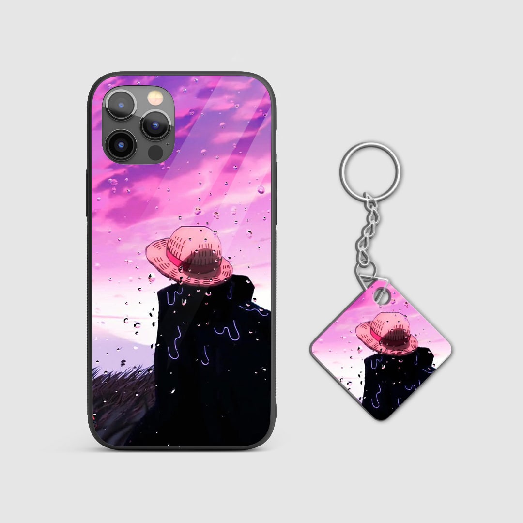 Elegant and simple portrayal of Monkey D. Luffy on the silicone armored phone case with Keychain.