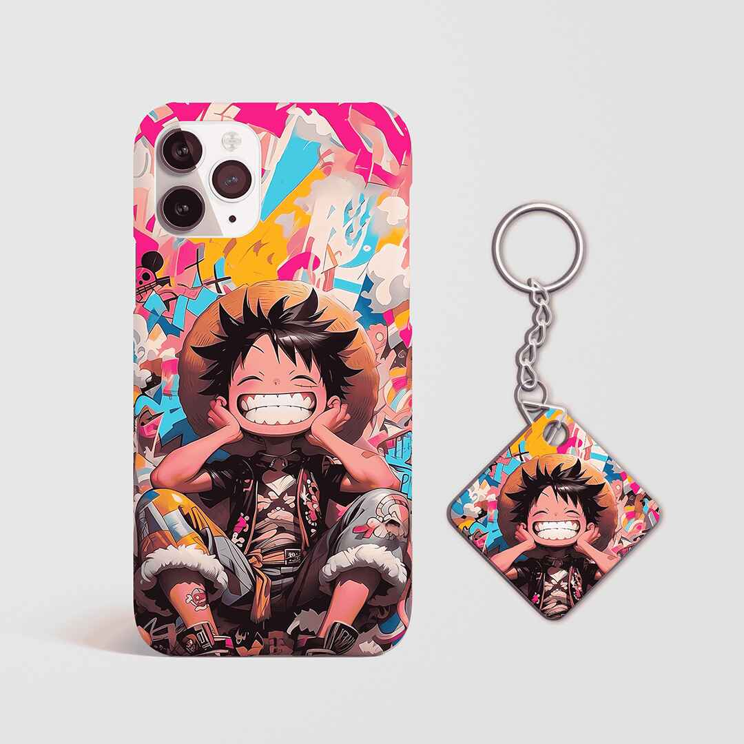 Back view of Monkey D. Luffy Fan Art Phone Cover showcasing anime design with Keychain.