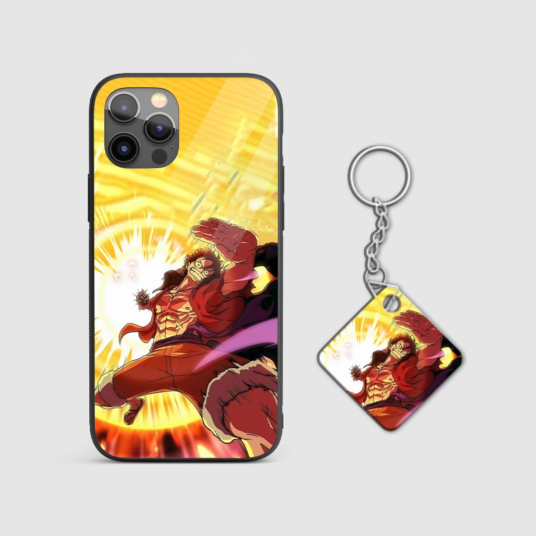 Close-up of the Haki-inspired artwork on the Monkey D Haki armored phone case with Keychain.