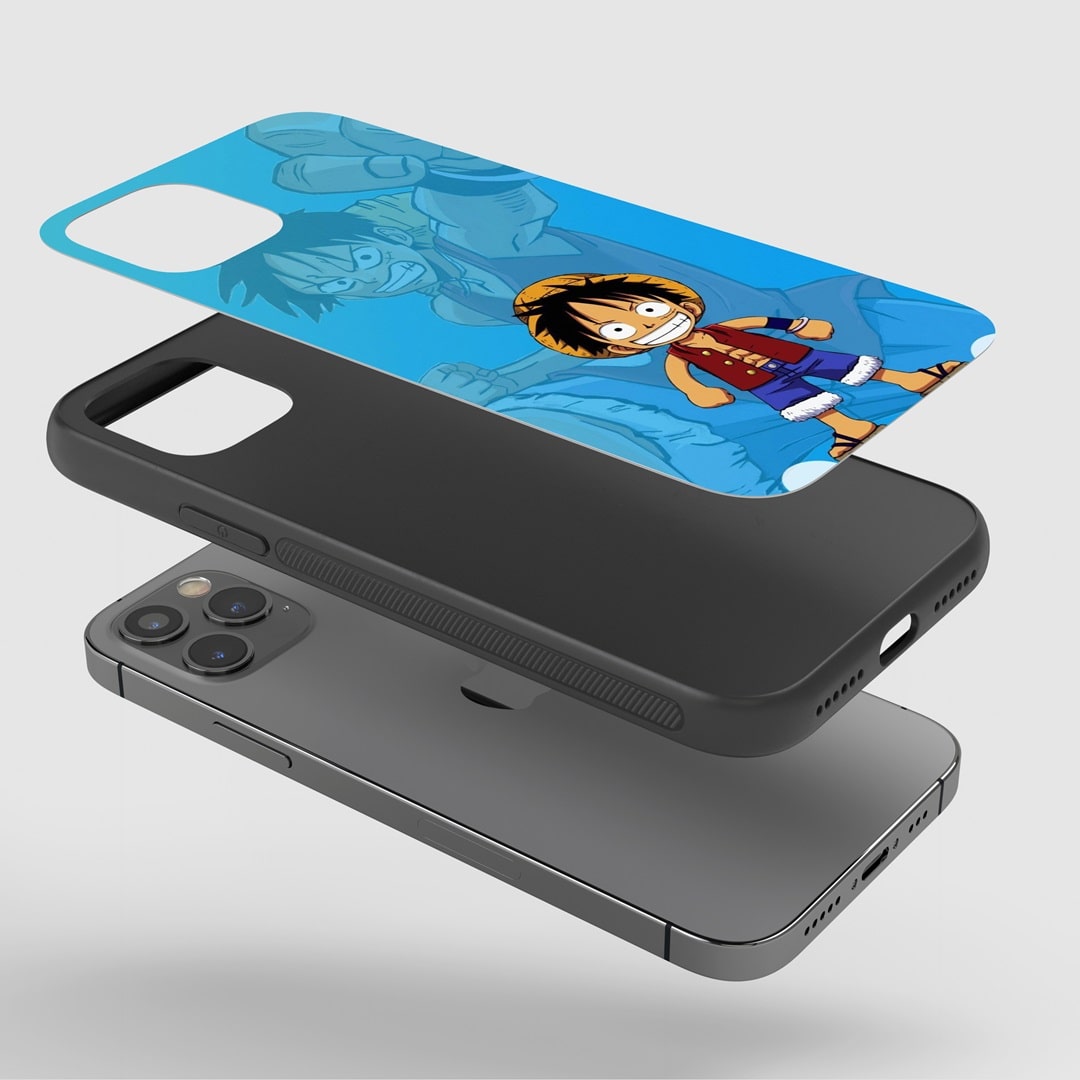 Young Luffy Phone Case installed on a smartphone, illustrating ease of access to all device controls.