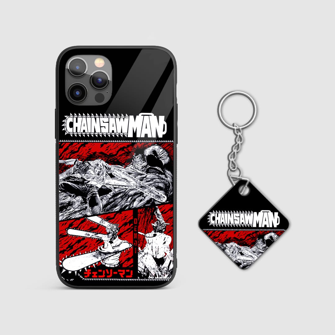 Back design of Chainsaw Man Monochrome Carnage case with Keychain