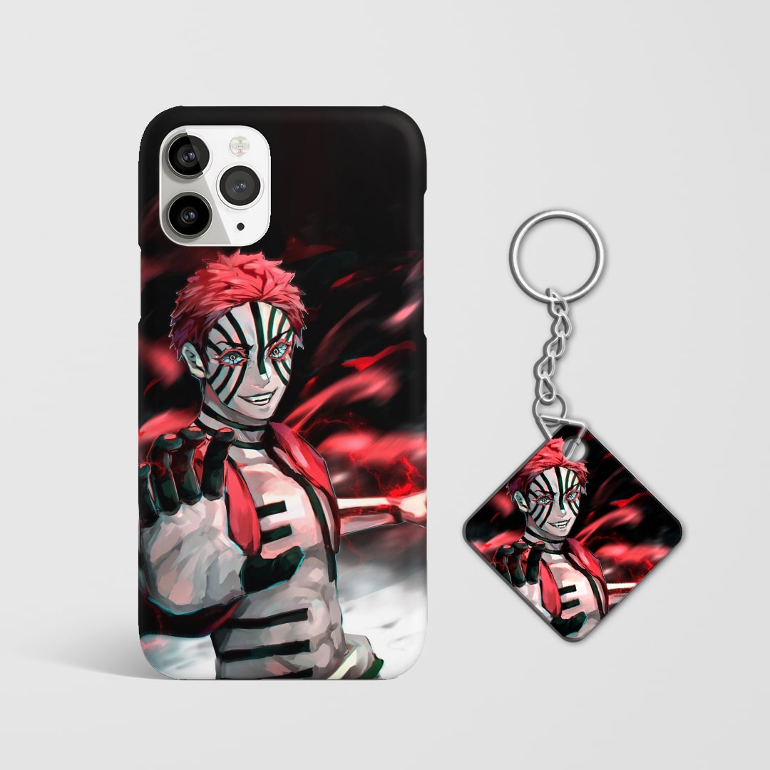 Close-up of Muzan Kibutsuji’s intense expression on phone case with Keychain.