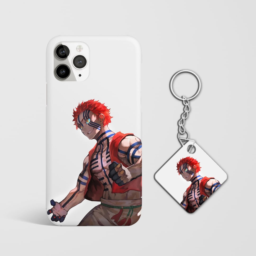 Close-up of Muzan Kibutsuji’s intense expression on white phone case with Keychain.