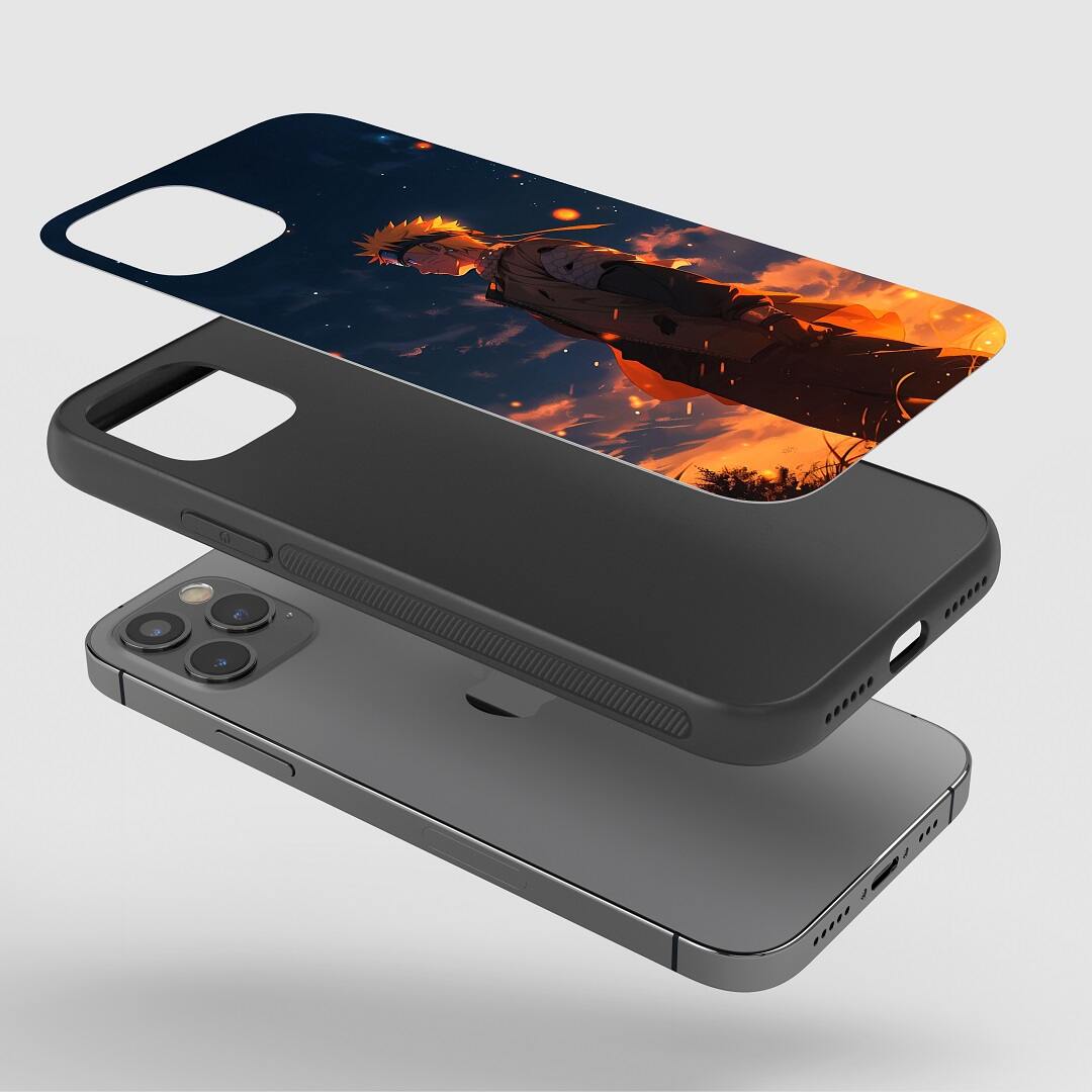Naruto Aesthetic Phone Case fitted on a smartphone, highlighting port and button accessibility.