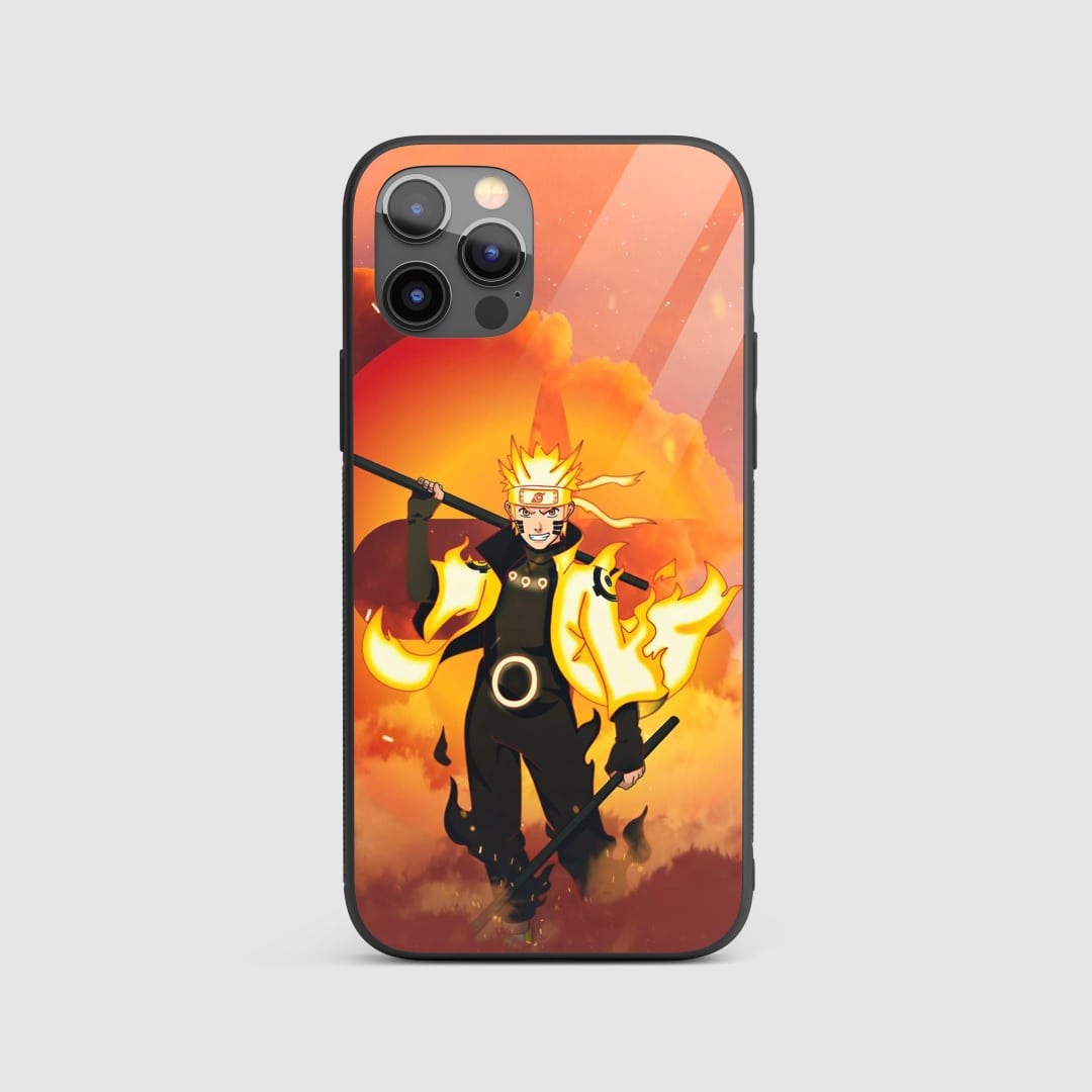 Naruto Chakra Silicone Armored Phone Case featuring vibrant depiction of Naruto's chakra mode.