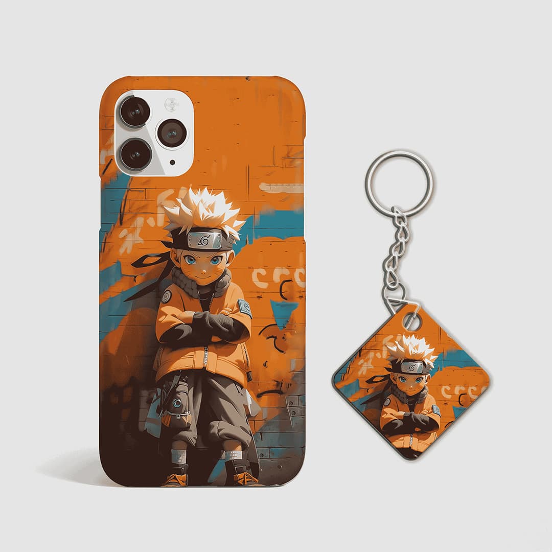 Back view of Naruto Graffiti Phone Cover showing detailed graffiti art with Keychain.
