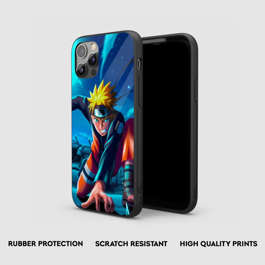 Side angle of Naruto Ninjutsu Armored Phone Case showcasing its durable edges.