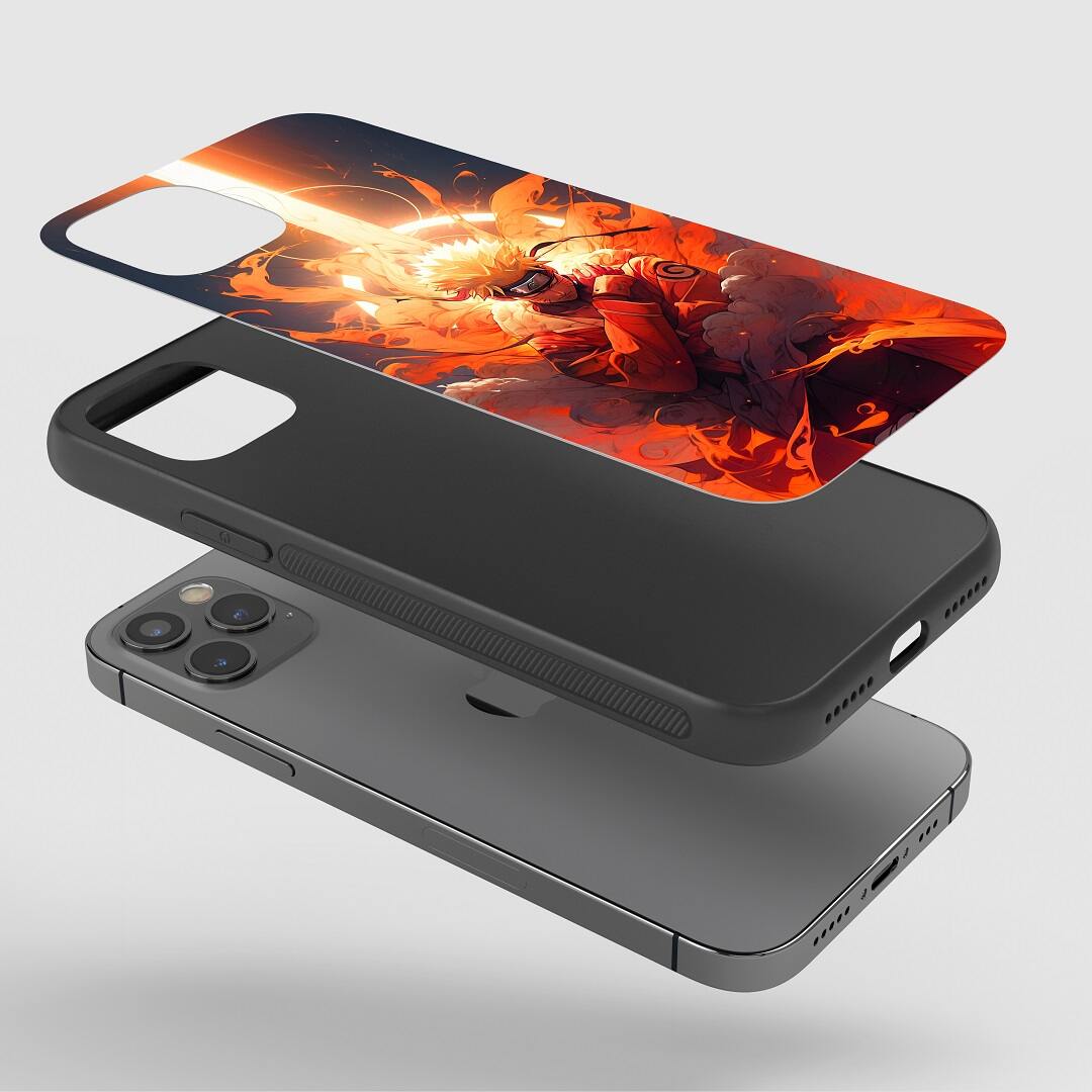 Naruto Themed Phone Case fitted on a smartphone, highlighting ease of port and button access.