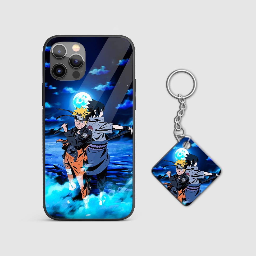 Close-up view of Sasuke's intense expression on the silicone armored phone case with Keychain.