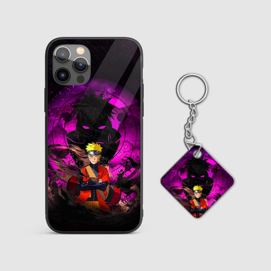 Close-up of Naruto's shadow clone artwork on the silicone armored phone case with Keychain.