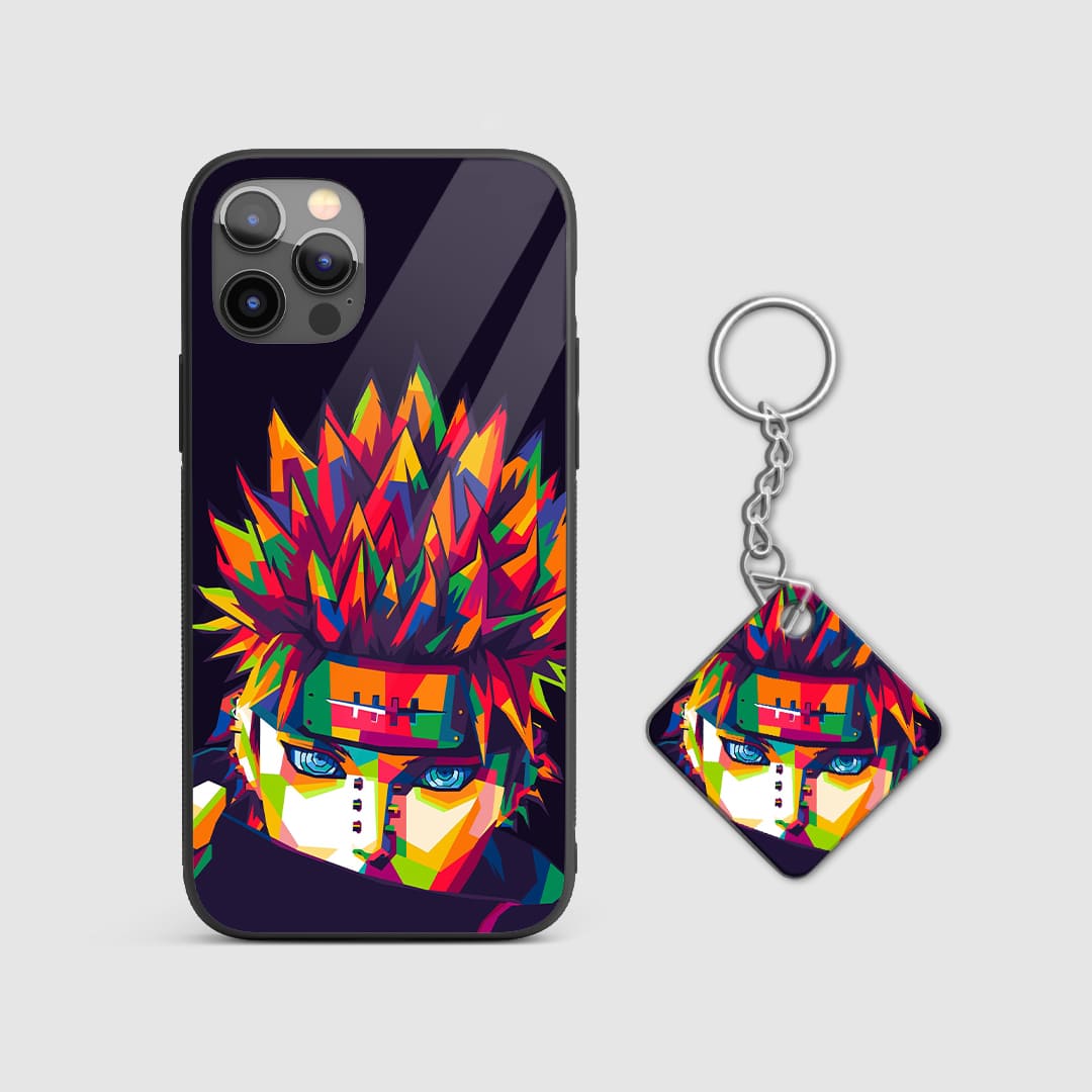 Detailed image showing the vibrant, colorful design of Naruto on the armored phone case with Keychain.