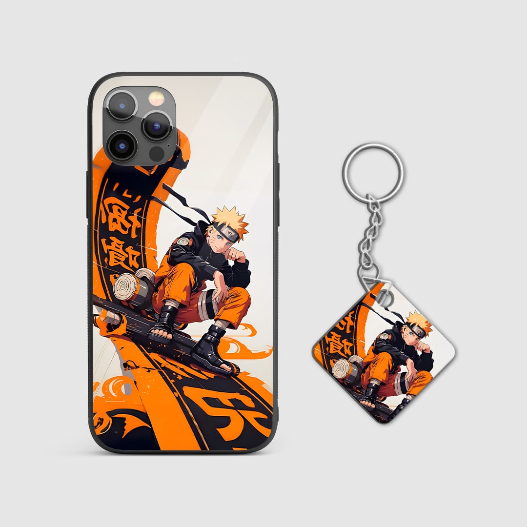 Back view of Naruto Cool Silicone Armored Phone Case showing bold ninja artwork with Keychain.