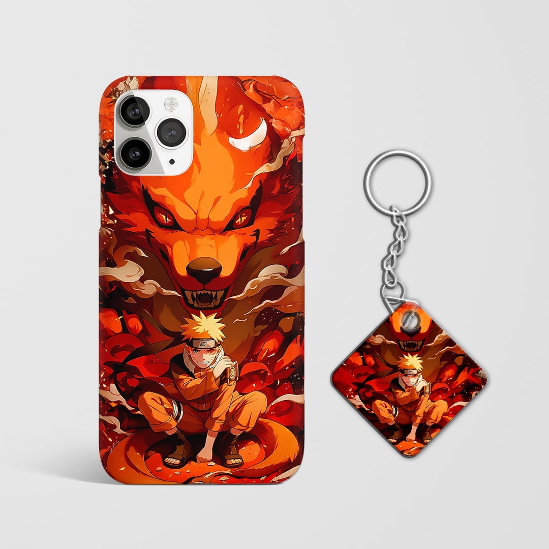Back view of Naruto Kurama Phone Cover showing fierce anime design with Keychain.
