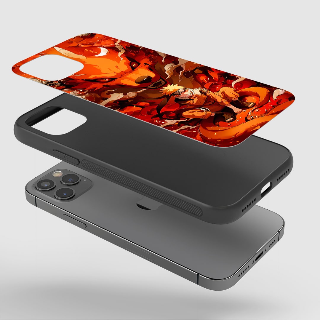 Angled view of Naruto Kurama Silicone Armored Case featuring fiery design.