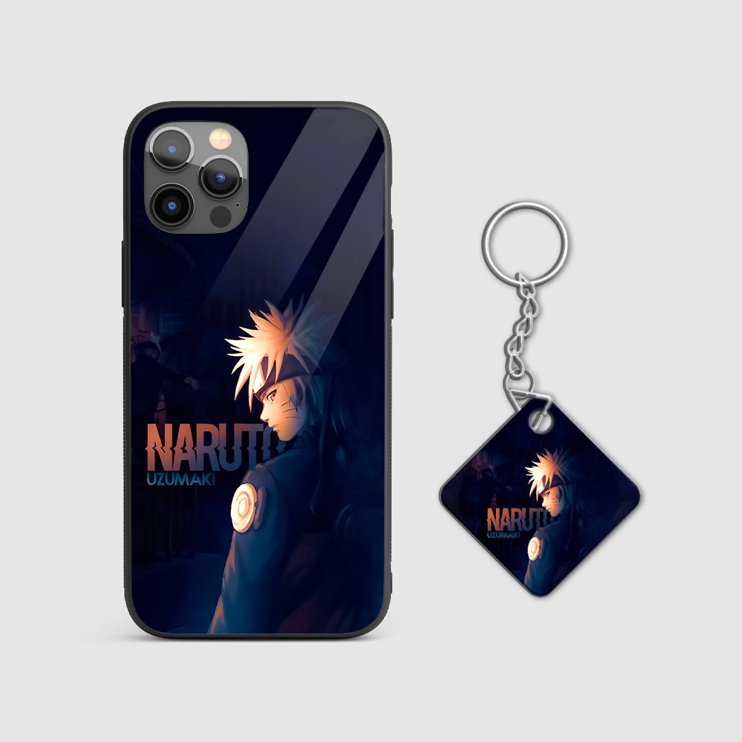 Back view of Naruto Minimal Case featuring subtle Naruto artwork with Keychain.