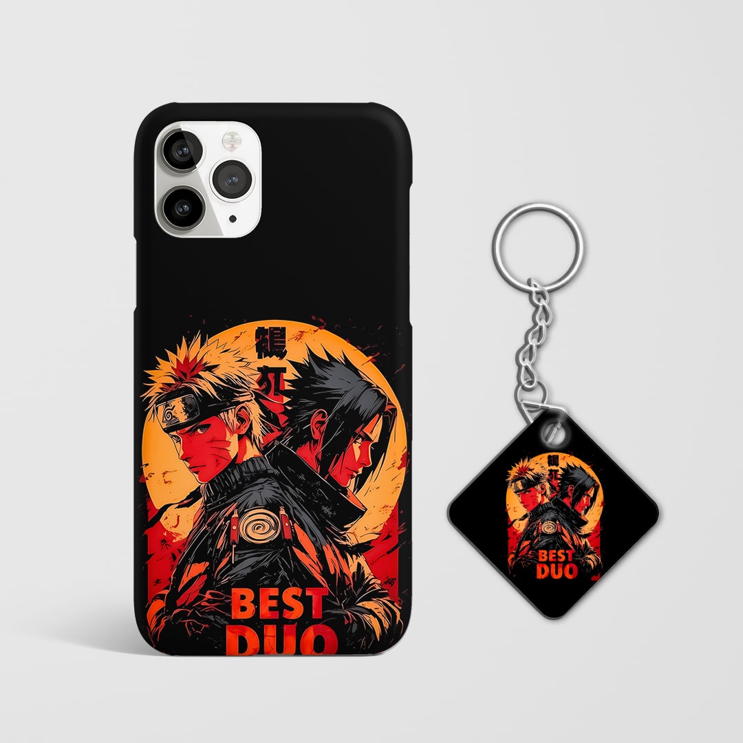 Back view of Naruto Sasuke Duo Phone Cover featuring Naruto and Sasuke with Keychain.