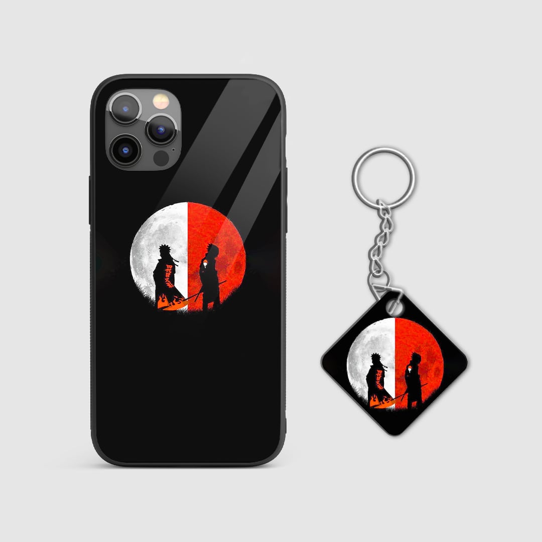 Back design of Naruto Sasuke Moon armored phone case with Keychain