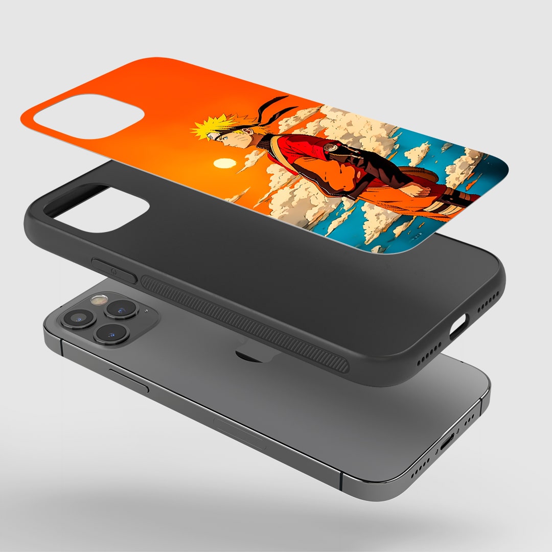 Angled view of Naruto Sun Silicone Armored Case showing radiant anime design.