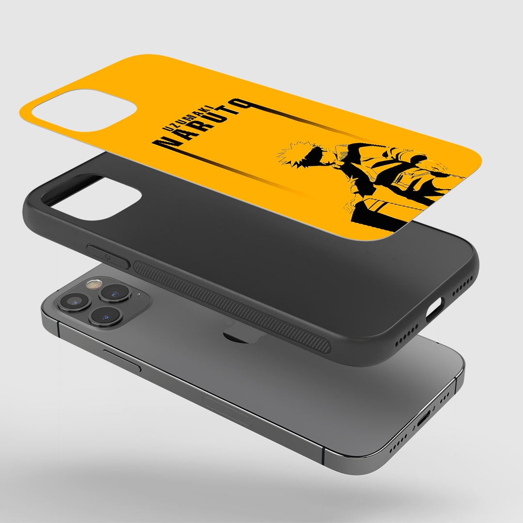 Angled view of Naruto Uzumaki Yellow Silicone Case showing anime-themed style.