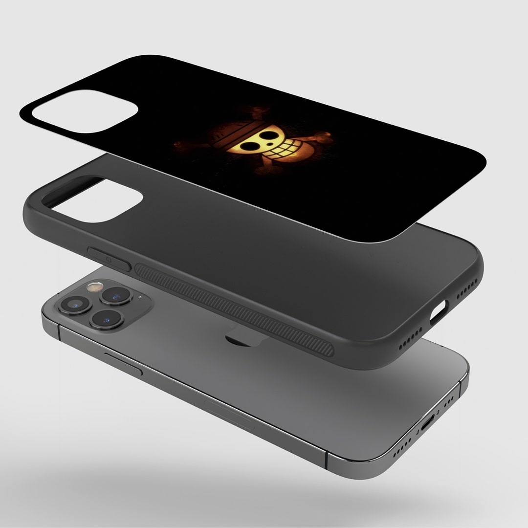 One Piece Skull Phone Case fitted on a smartphone, illustrating easy access to all functionalities.