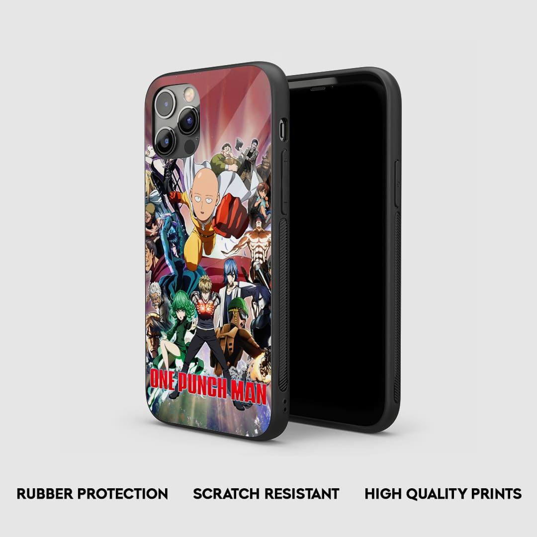 Side view of the One Punch Man Poster Armored Phone Case, highlighting its thick, protective silicone material.