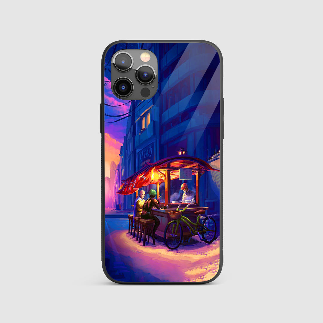 One Punch Man Street Silicon Armored Phone Case featuring intense artwork of Saitama.