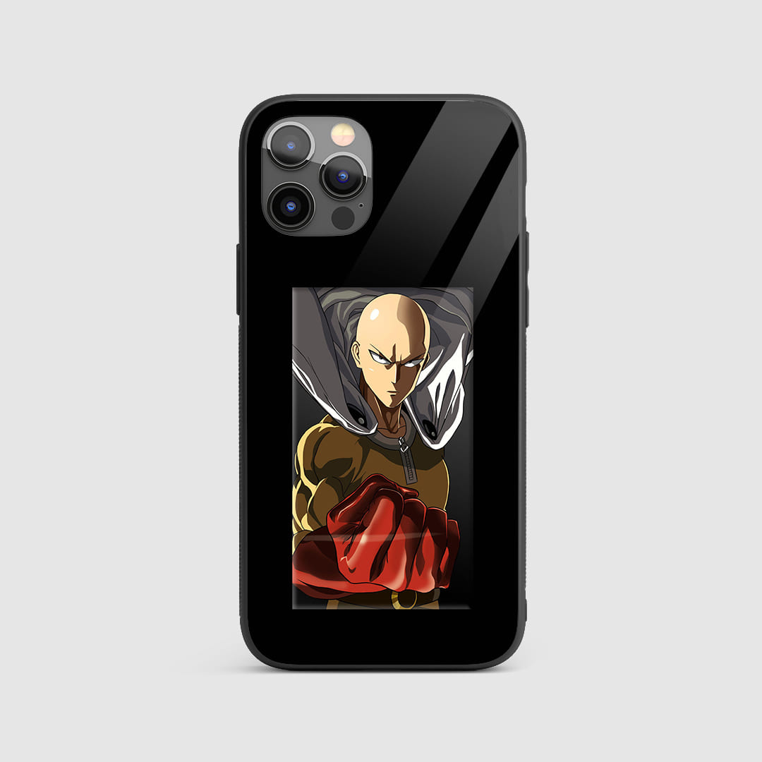 One Punch Saitama Silicon Armored Phone Case featuring intense artwork of Saitama.