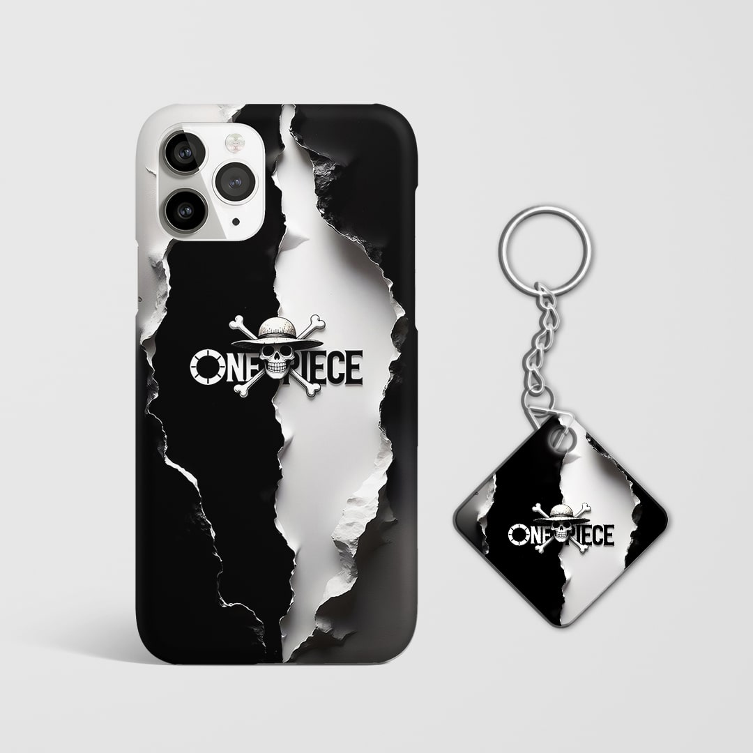 Back view of One Piece Black & White Cover featuring Straw Hat crew art with Keychain.