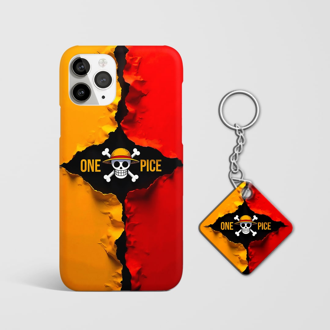Back view of One Piece Logo Phone Cover featuring iconic pirate logo with Keychain.