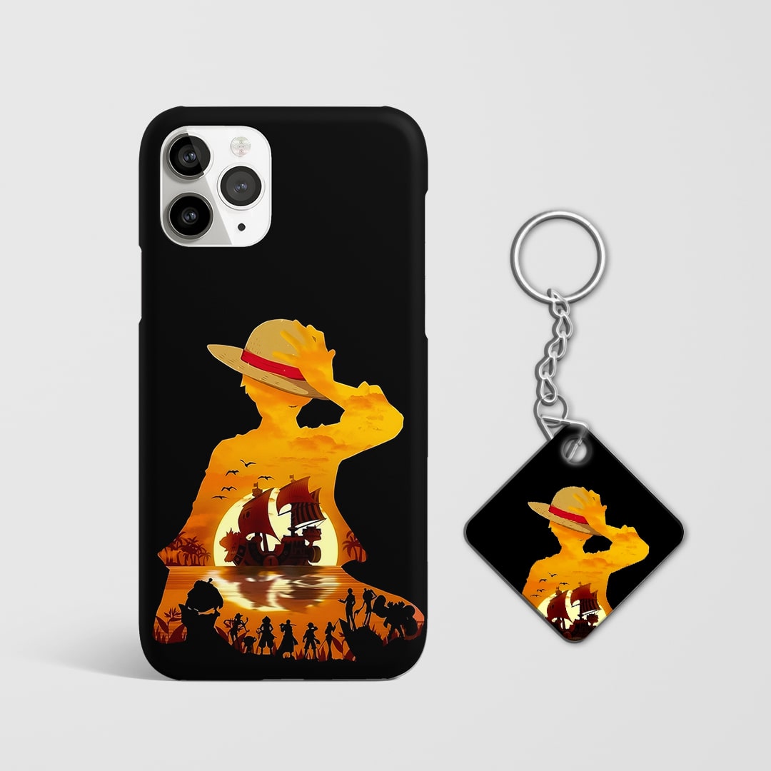Back view of One Piece Minimal Phone Cover featuring minimalist artwork with Keychain.