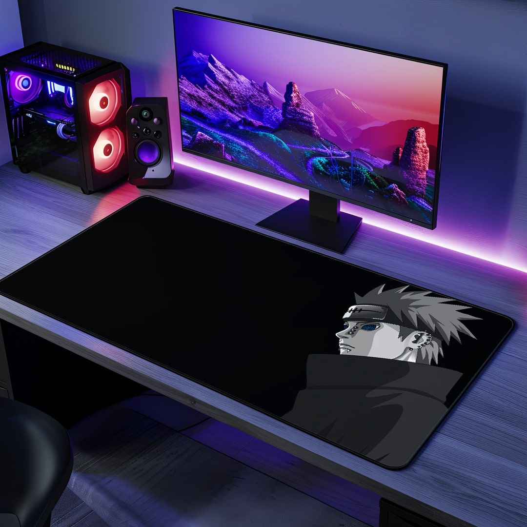 Pain Dark Desk Mat with bold anime artwork.